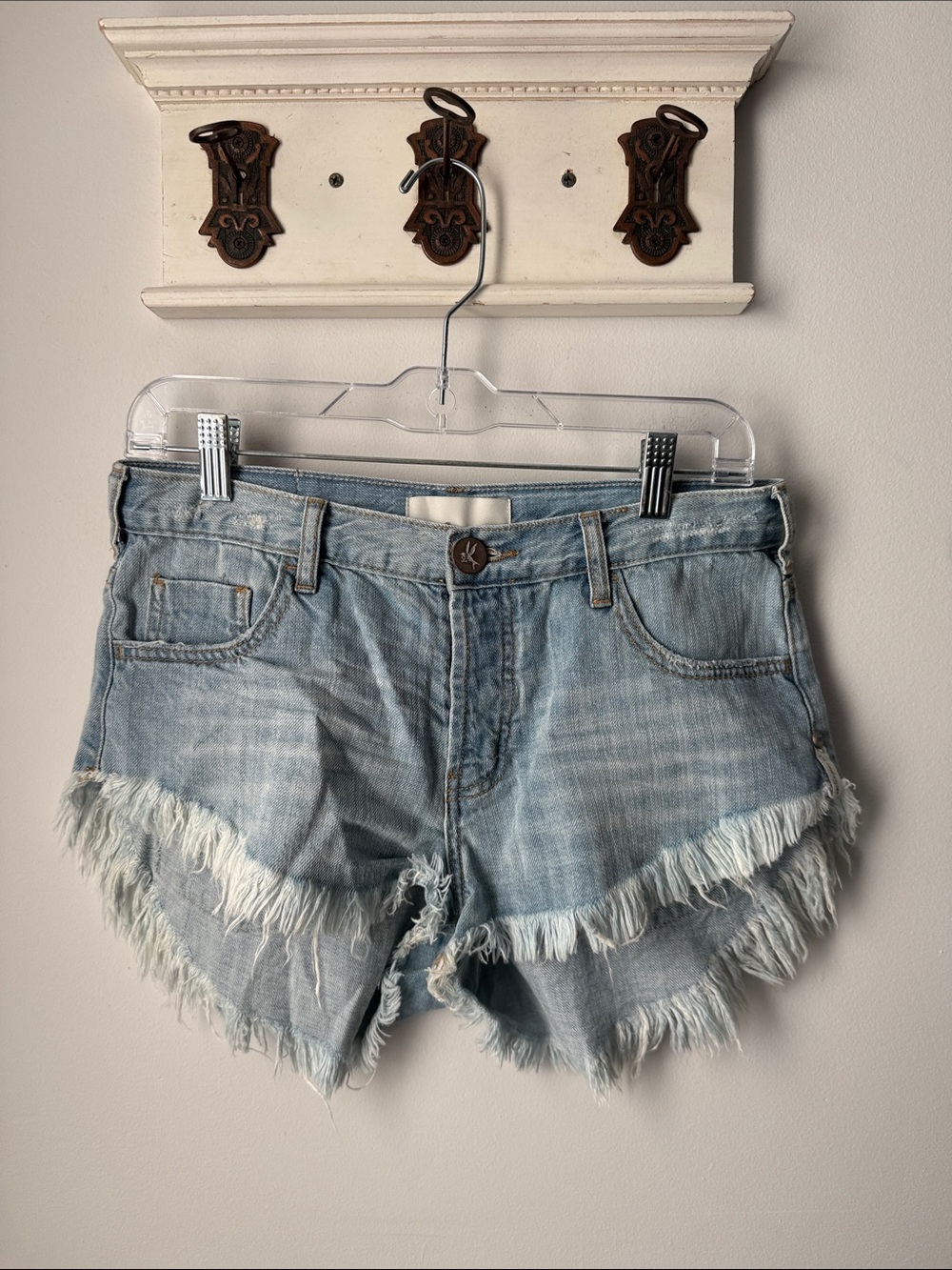 Light Blue Frayed Denim Shorts - Unbranded